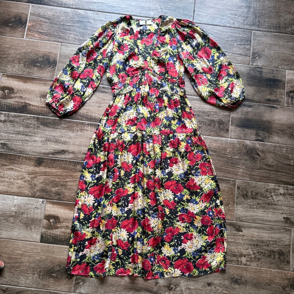 The GREAT. Women The Brook Hidden Garden Floral Shirred Midi Dress, Multi, 3 (L)